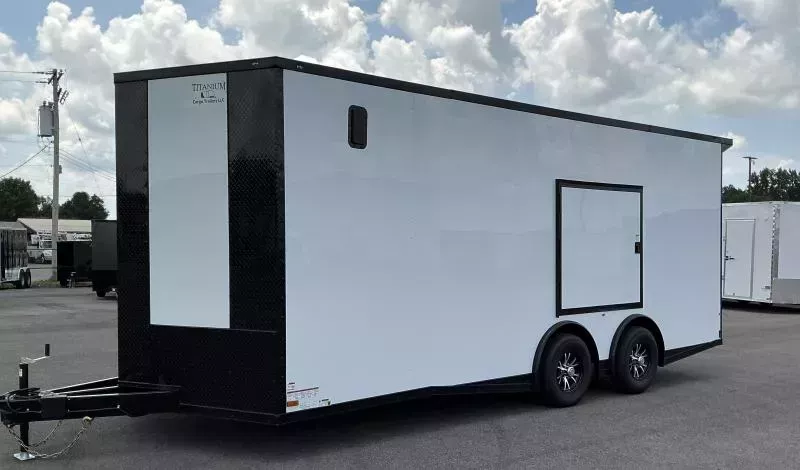 New 8.5x20 - Torsion Spread - White/BlackOut .080 PolyCore Ext - Wing - Escape Door - 7.5' Int Ht - Enclosed Trailer / Car Hauler