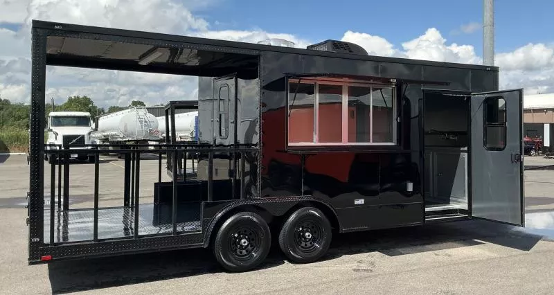 2025 Quality Cargo 8.5x22 Porch Concession Trailer - Hood Vent - Sinks - Electric - A/C