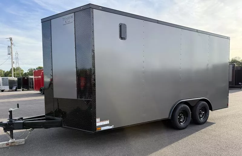 2026 Titanium 8.5x16 Gray/BlackOut .080 Polycore Ext - 7' Int Ht - Ext Tongue Enclosed Trailer / Car Hauler