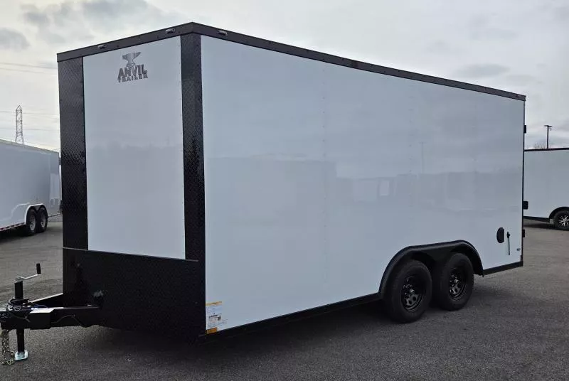 New 2026 8.5x16 - White / BlackOut .080 Polycore Ext - 7' Int Ht - Enclosed Trailer / Barn Door