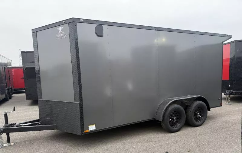 New 2026 7x14 - Wing - Ext Tongue - Gray/BlackOut .080 Polycore Ext - 7' Int Ht - Cargo / Enclosed Trailer