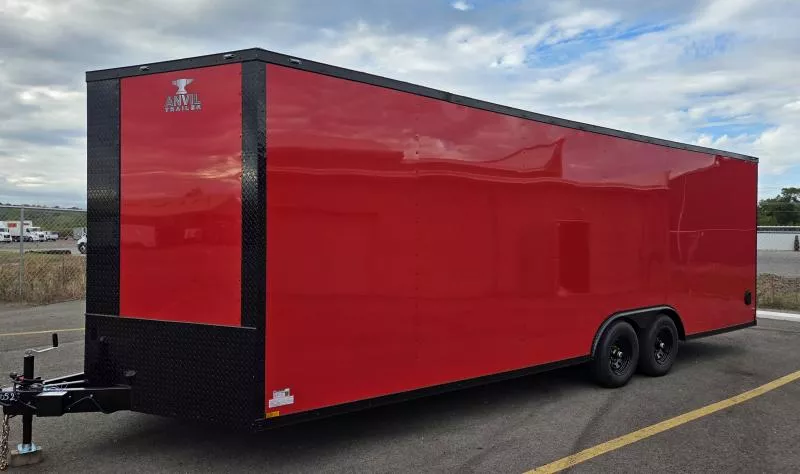 New 2026 8.5x24 - Red/BlackOut .080 PolyCore Ext - 5200# Axles - 7' Int Ht - Enclosed Trailer / Car Hauler