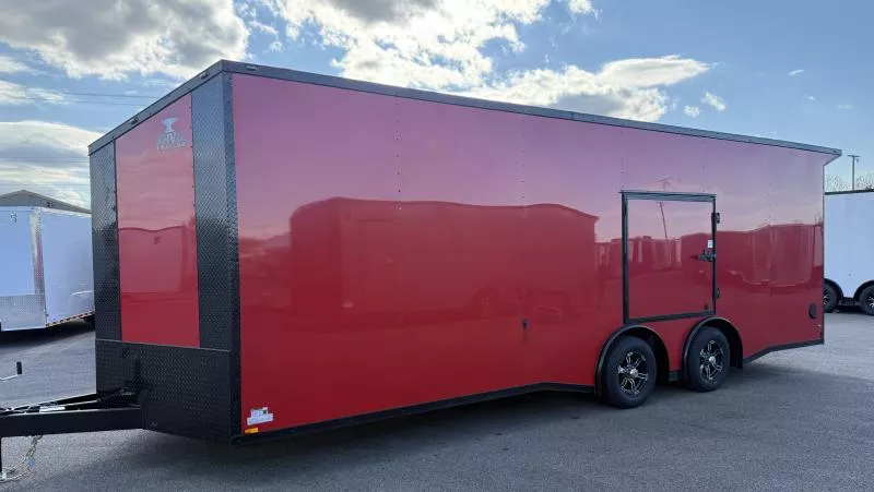 New 2026 8.5x24 - Torsion Spread - Red/BlackOut .080 PolyCore Ext - Wing - Escape Door - 7.5' Int Ht - Enclosed Trailer / Car Hauler