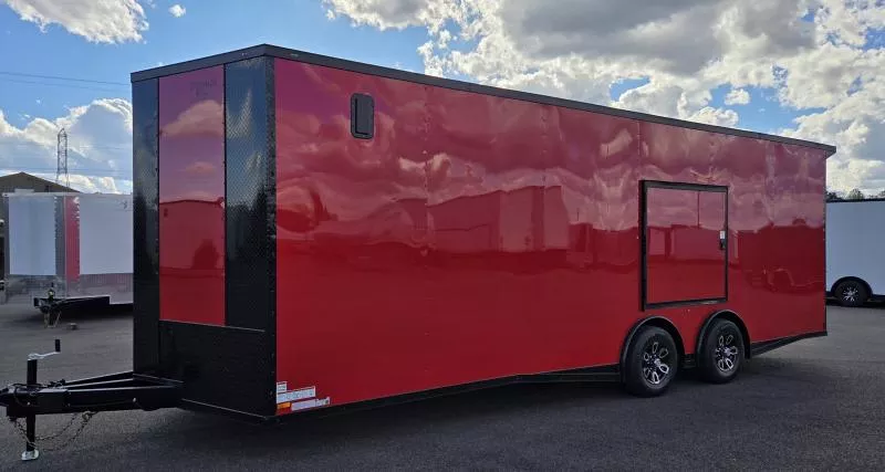 New 2026 8.5x24 - Torsion Spread - Red/BlackOut .080 PolyCore Ext - Wing - Escape Door - 7.5' Int Ht - Enclosed Trailer / Car Hauler