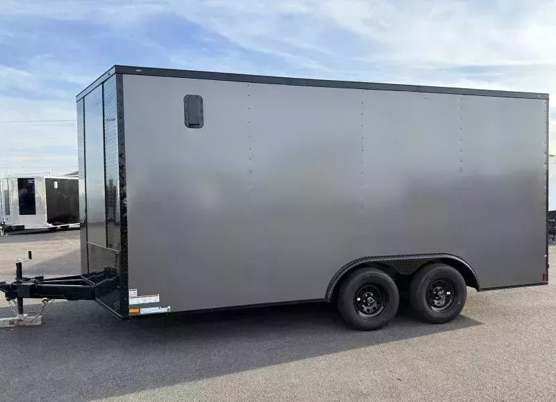 New 2026 8.5x16 - Gray/BlackOut .080 Polycore Ext - 7' Int Ht - Ext Tongue - Enclosed Trailer / Car Hauler