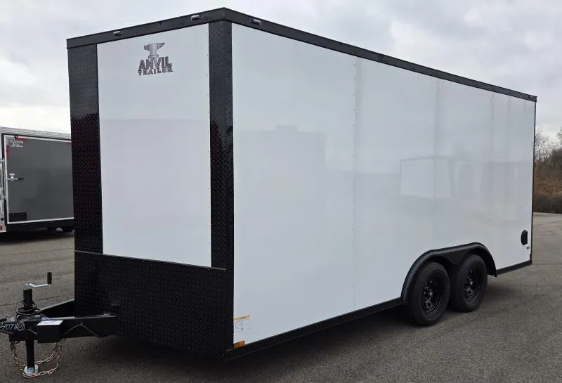 New 2026 8.5x16 - White/BlackOut .080 Polycore Ext - 7' Int Ht - Enclosed Trailer / Car Hauler