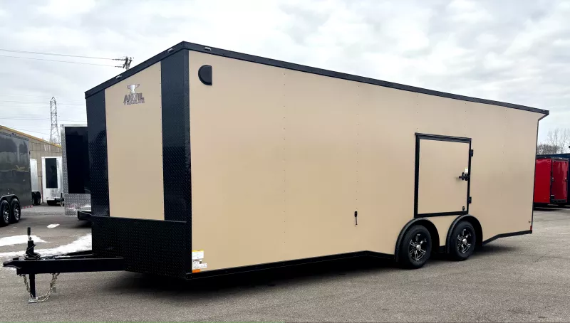 New 2026 8.5x24 - Torsion Spread - Tan/BlackOut .080 PolyCore Ext - Wing - Escape Door - 7'6" Int Ht - Enclosed Trailer / Car Hauler