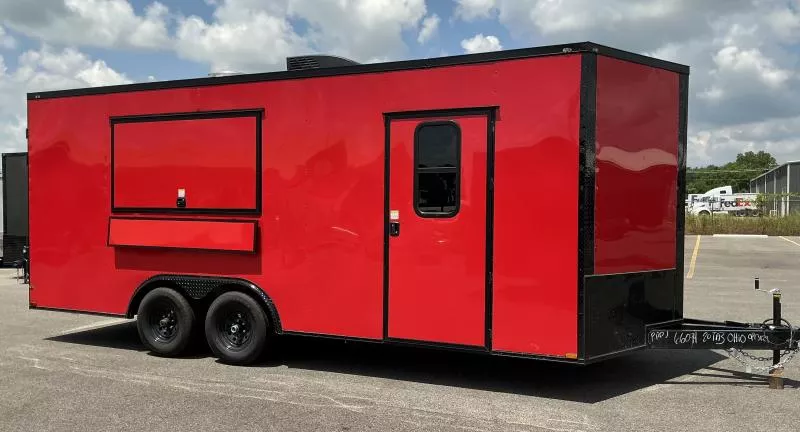 2025 QualityCargo 8.5x20 Red/BlackOut Premier Concession Trailer - Hood Vent - Sinks - A/C - Electric