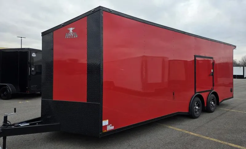 New 2026 8.5x24 - Torsion Spread - Red/BlackOut .080 PolyCore Ext - Wing - Escape Door - 7.5' Int Ht - Enclosed Trailer / Car Hauler