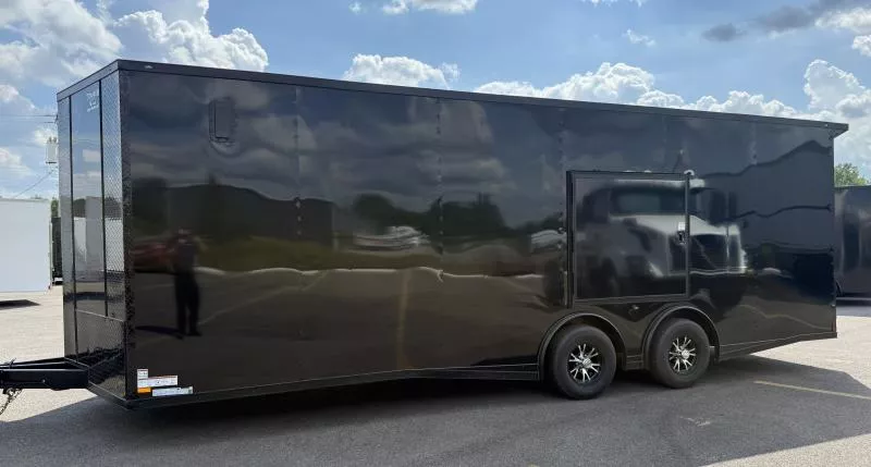 2026 Titanium 8.5x24 Torsion Spread - Escape Door & Wing - BlackOut .080 PolyCore Ext Enclosed Trailer / Car Hauler