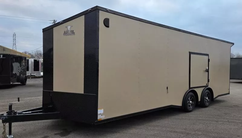 New 2026 8.5x24 - Torsion Spread - Tan/BlackOut .080 PolyCore Ext - Wing - Escape Door - 7.5' Int Ht - Enclosed Trailer / Car Hauler