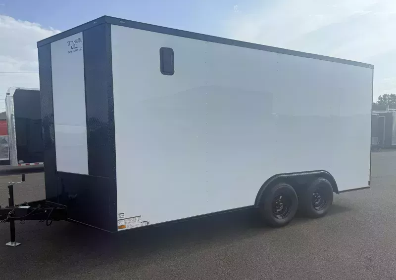 New 8.5x16 - White/BlackOut .080 Polycore Ext - 7' Int Ht - Enclosed Trailer / Car Hauler