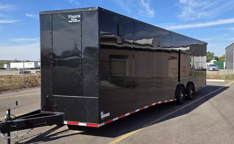 New 2026 8.5x28 - Torsion Spread - 7K Axles - BlackOut .080 PolyCore Ext - 7.5' Int Ht Enclosed Trailer / Car Hauler