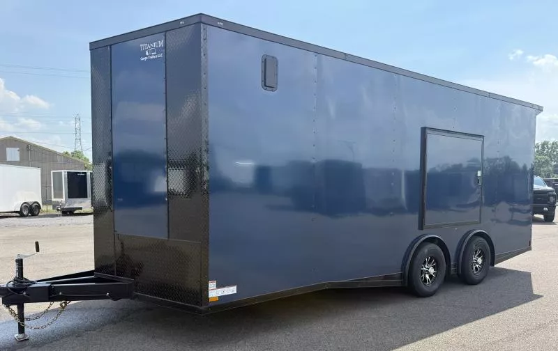 2025 Titanium 8.5x20 Torsion Spread - Blue/BlackOut .080 PolyCore Ext - Wing - Escape Door - 7.5' Int Ht Enclosed Trailer / Car Hauler