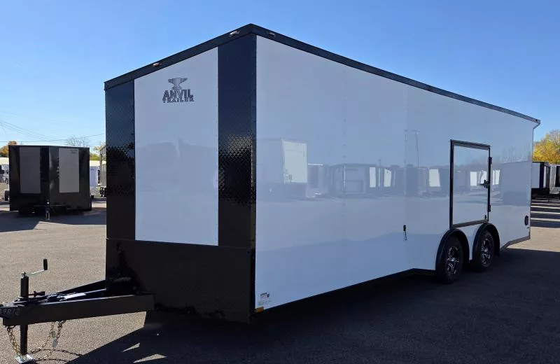 New 2026 8.5x24 - Torsion Spread - White/BlackOut .080 PolyCore Ext - Wing - Escape Door - 7.5' Int Ht - Enclosed Trailer / Car Hauler