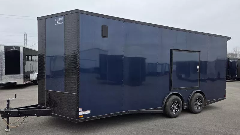 New 2026 8.5x20 - Torsion Spread - Blue/BlackOut .080 PolyCore Ext - Wing - Escape Door - 7'6" Int Ht - Enclosed Trailer / Car Hauler