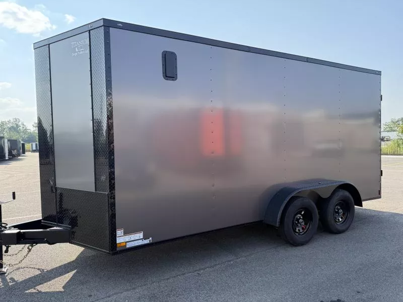 2026 Titanium Barn Doors - 7x16 Gray/BlackOut .080 PolyCore Ext - 7' Int Ht Enclosed Trailer