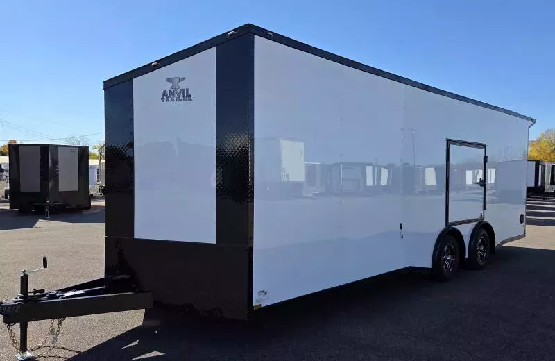 New 2026 8.5x24 - Torsion Spread - White/BlackOut .080 PolyCore Ext - Wing - Escape Door - 7.5' Int Ht - Enclosed Trailer / Car Hauler
