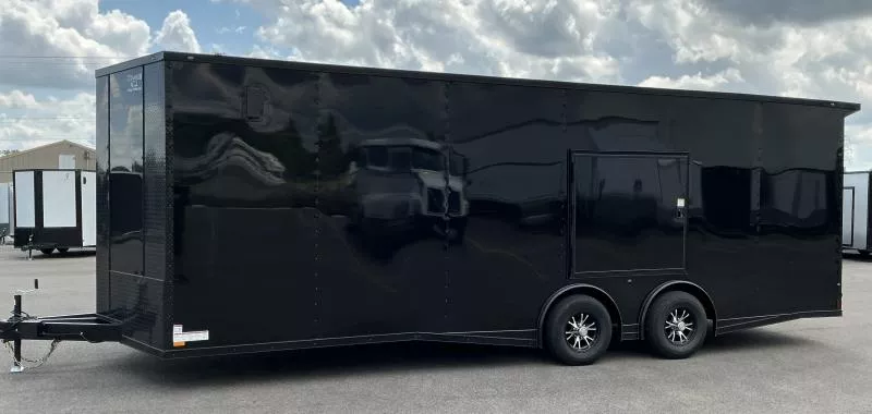 2026 Titanium 8.5x24 Torsion Spread - Escape Door & Wing - BlackOut .080 PolyCore Ext Enclosed Trailer / Car Hauler