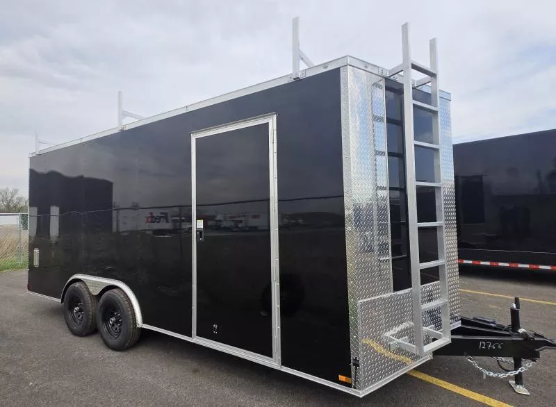 New 8.5x18 Contractor - .080 PolyCore Ext - Ladder Racks -  5200# Axles - 7' Int Ht - Enclosed Trailer