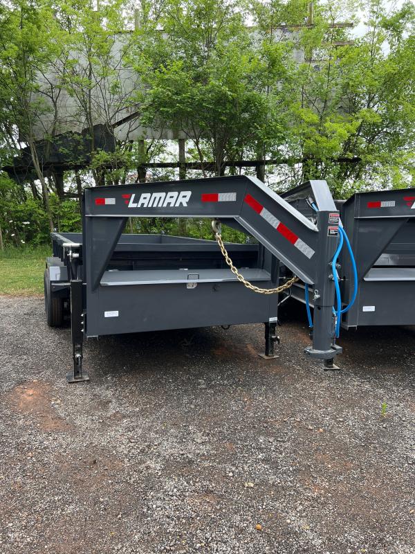 New 2022 Lamar 7ft x 14ft 14k Tandem Axle Low-Pro Gooseneck Dump w/2ft walls & Two-Way Spreader Gate (Lamar Gray) New 2022 Lamar 7ft x 14ft 14k Tandem Axle Low-Pro Gooseneck Dump w/2ft walls & Two-Way Spreader Gate (Lamar Gray)