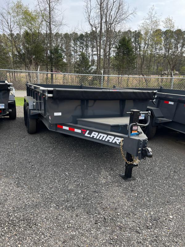 New 2022 Lamar 7ft x 14ft 14k Tandem Axle Low-Pro Bumper Pull Dump w/2ft walls & Two-Way Spreader Gate (Lamar Gray) New 2022 Lamar 7ft x 14ft 14k Tandem Axle Low-Pro Bumper Pull Dump w/2ft walls & Two-Way Spreader Gate (Lamar Gray)