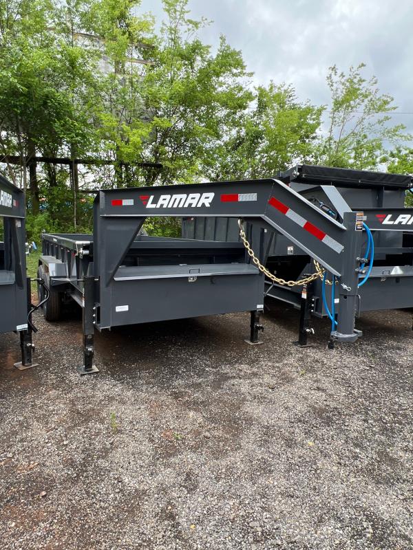 New 2022 Lamar 7ft x 14ft 14k Tandem Axle Low-Pro Gooseneck Dump & Two-Way Spreader Gate (Lamar Gray) New 2022 Lamar 7ft x 14ft 14k Tandem Axle Low-Pro Gooseneck Dump & Two-Way Spreader Gate (Lamar Gray)