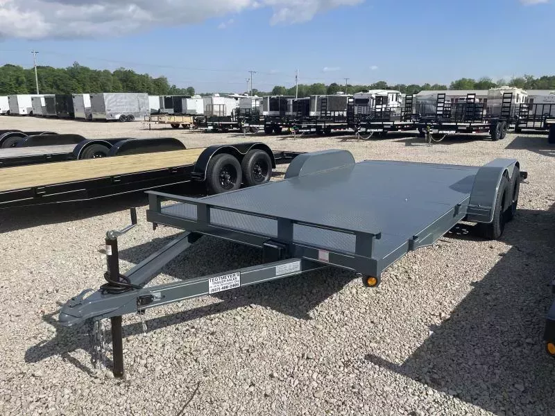 18' Steel Floor Car Hauler w/ ramps - dove