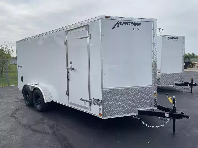 Homesteader 7x16 Enclosed Trailer w/ Ramp Door - Side Wall Vents - D Rings - Side Door