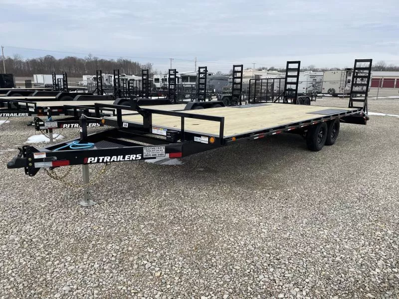 PJ Trailers 22' Flatbed Deckover w/Stand up Ramps