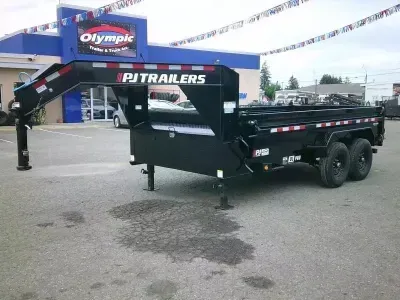 2027 PJ Trailers DL14S 7X14 16.8K Gooseneck Dump Tarp Kit Ramps Spreader Gate