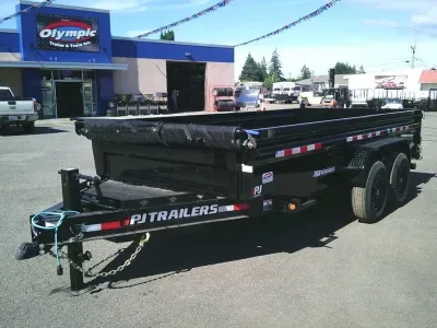 2027 PJ Trailers DL16S 7x16 15.4K Dump Tarp Kit Ramps Spreader Gate 7 Ga Floor