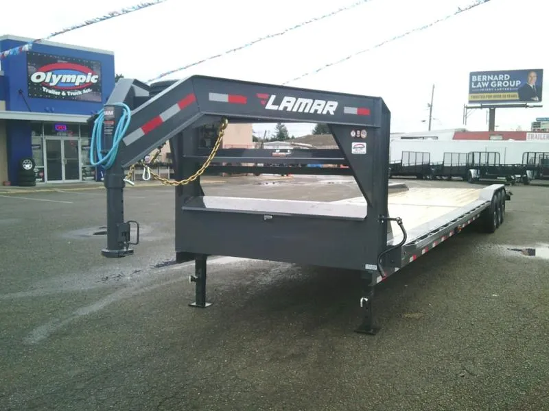 2026 Lamar LH80240 8.5X40 21K Gooseneck HD Equipment Hauler 4' Dove Slide In Ramps Winch Plate