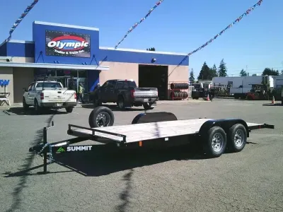 2026 Summit A4FB716TA2 Alpine 7x16 7K Flatbed Car Hauler With Removable Fenders Spare Tire & Mount