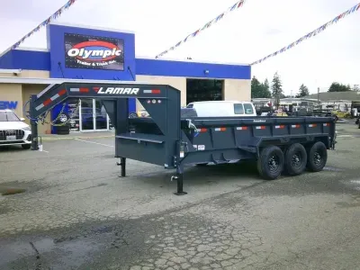 2026 Lamar Trailers LDL831637 7x16 21K Gooseneck Dump Tarp Kit Ramps Spreader Gate 6" Cylinder 7