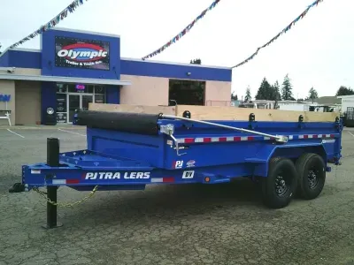 2026 PJ Trailers DV14 7X14 15.4K Voyager Dump Spring Loaded Tarp Kit Ramps Spreader Gate 7 Ga Floor