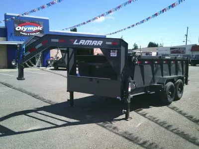 2026 Lamar Trailers LDL831427 7x14 14K Gooseneck Dump Tarp Kit Ramps Spreader Gate 6" Cylinder 7 Ga 