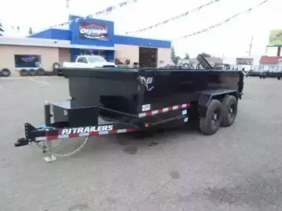 2027 PJ Trailers D714 7x14 14K Dump Tarp Kit Ramps Spreader Gate