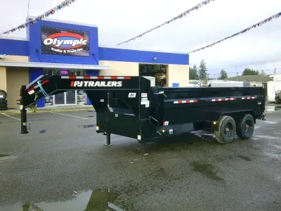 2027 PJ Trailers DE16 7x16 24K GN HD Low-Pro Dump Tarp Kit Ramps Spreader Gate