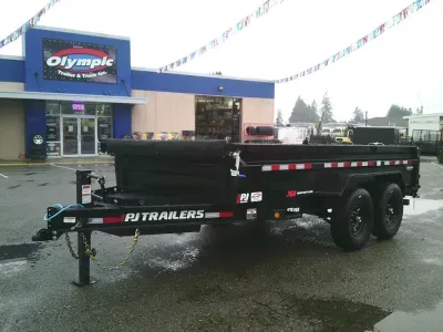 2027 PJ Trailers DL14S 7x14 15.4K Low Profile Dump Tarp Kit Ramps Spreader Gate 7 Ga Floor 14 Ply Ti