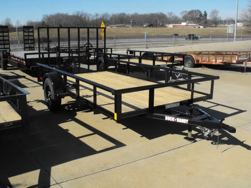 2026 Buck Dandy Utility Trailer 77 X 12 Pipe Rail Top Rear Spring Assisted Gate