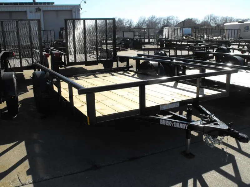 2026 Buck Dandy Utility Trailer 83 X 12   2' Dove Tail Pipe Rail Top Rear Spring Assisted Gate