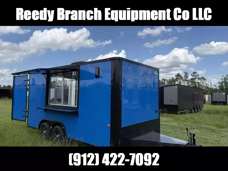 8.5x16 Concession Trailer | Rock Solid Cargo True Blue Blackout Package 
