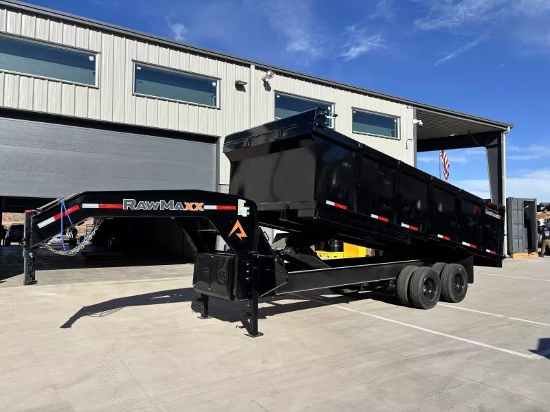 2026 RawMaxx 8.5X20 HDX/20K/14PLYDUAL/44"SIDES/RAMPS/GN/BLACK Dump Trailer