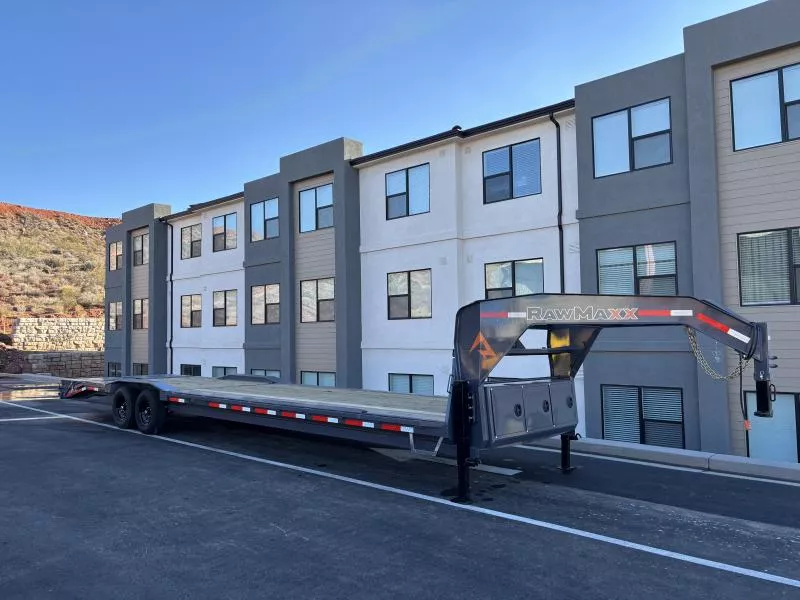 2026 RawMaxx 8.5X34 LDX/14K/GN/MAXXRAMPS/10PLY/SPARE/SHADOWGREY Flatbed Trailer