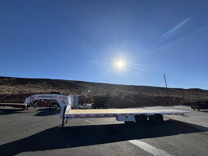 2026 RawMaxx 8.5 X 34 HTX/ HYD/24K /HYDJACKS/WHITE Flatbed Trailer