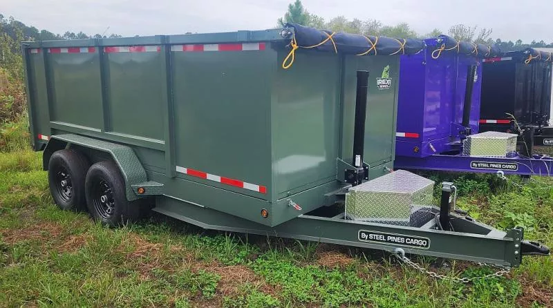2025 Steel Pines Cargo REX 7X14TA5 DUMP TRAILER 48" SIDES GREEN Dump Trailer