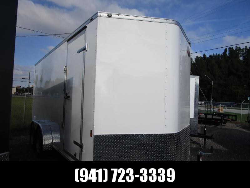 IN STOCK! 7X16 TA Trailer V-nose White 12" extra height - RAMP DOOR IN STOCK! 7X16 TA Trailer V-nose White 12" extra height - RAMP DOOR