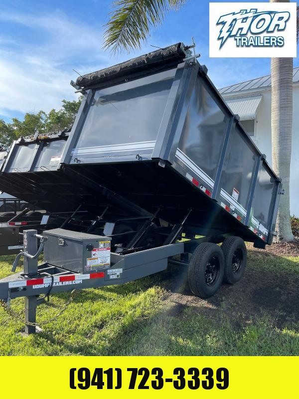 IN STOCK! 6X12 12K DUMP TRAILER 4' SIDES TARP DECKOVER WHEELS - GRAY IN STOCK! 6X12 12K DUMP TRAILER 4' SIDES TARP DECKOVER WHEELS - GRAY