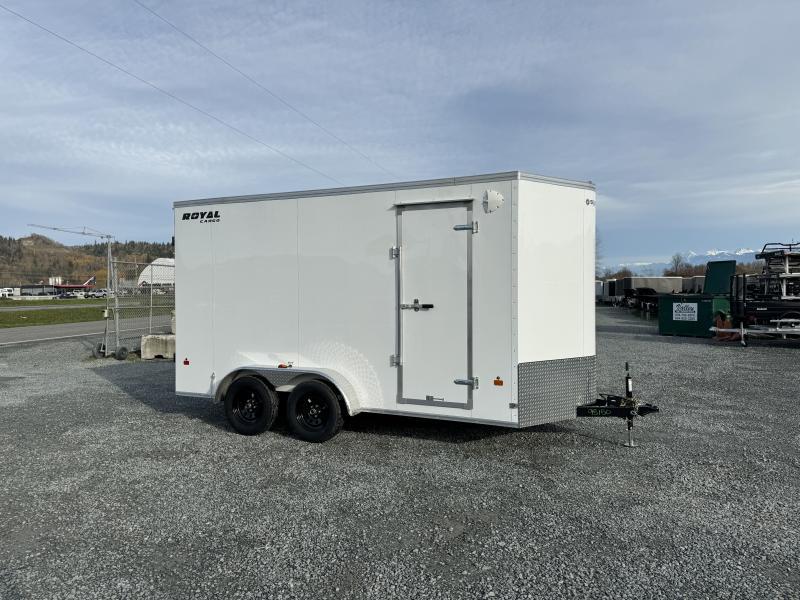 2024 Royal Cargo 7X14 V Nose 7700LB GVW BARN DOORS WHITE Enclosed